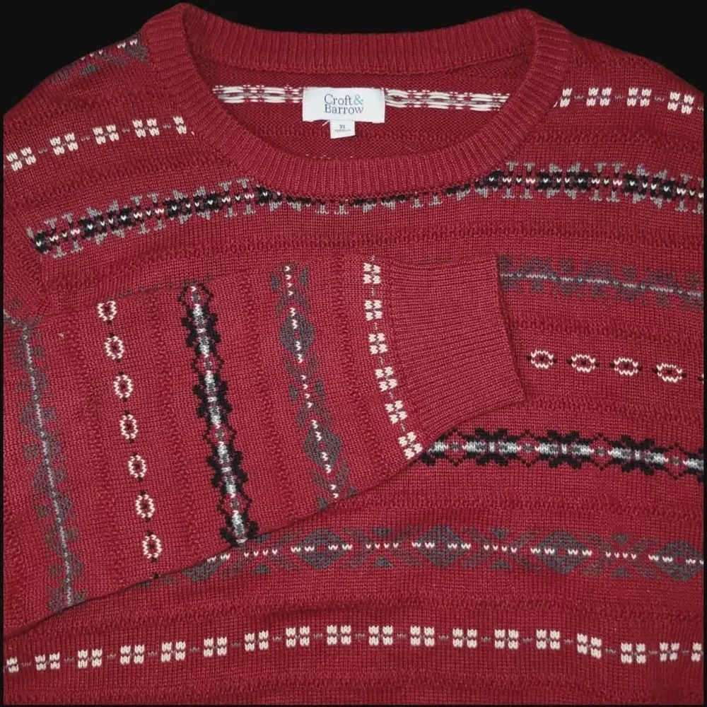 Croft & Barrow Knit Sweater Red Striped Accents XL 100% Cotton